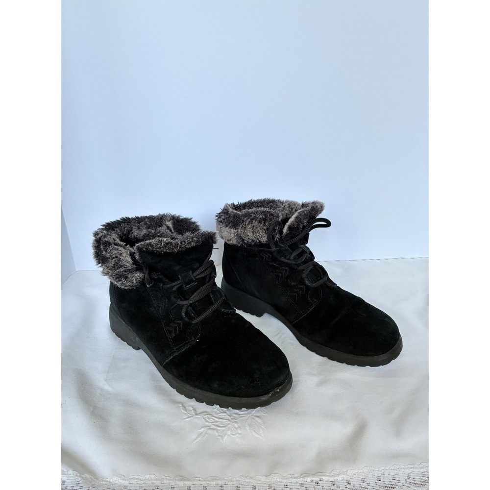 Cobbie Cuddlers Boots 5 Black Suede Faux Fur Trim Ankle Winter Gorp Cabin Snow
